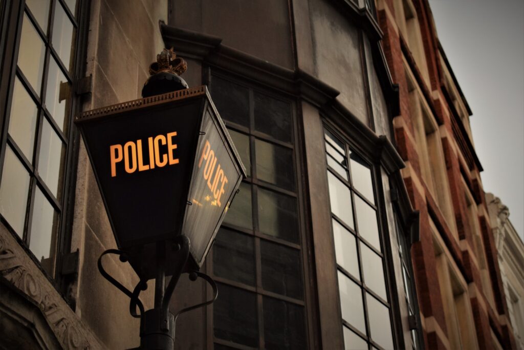 Police lantern outside a station