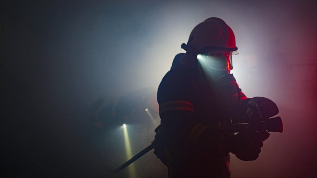 Firefighter wearing breathing apparatus